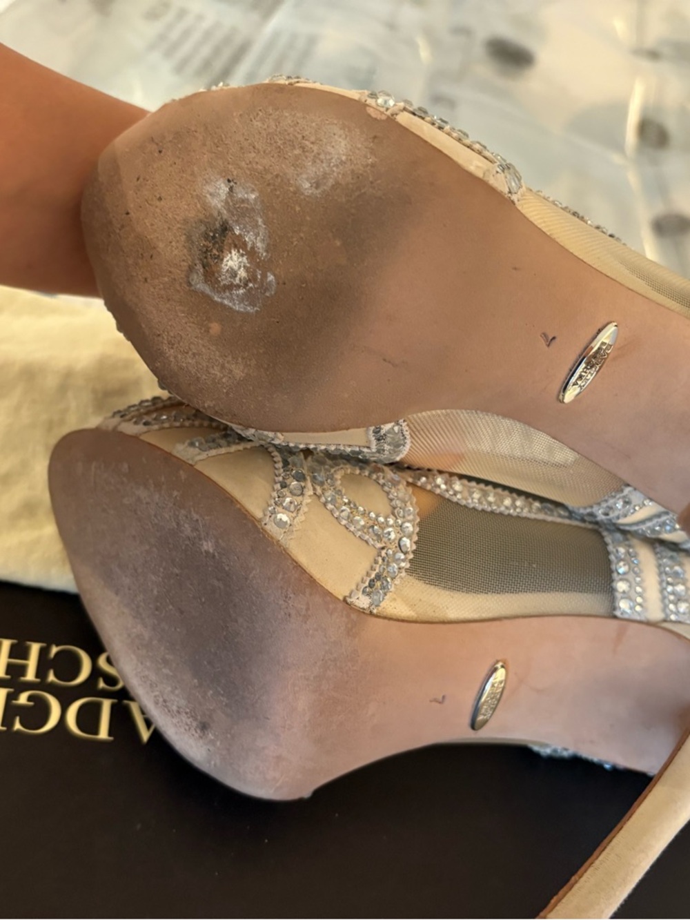 Badgley Mischka Ivory Crystal Embellished Peep-Toe Pumps - Picture 4 of 6